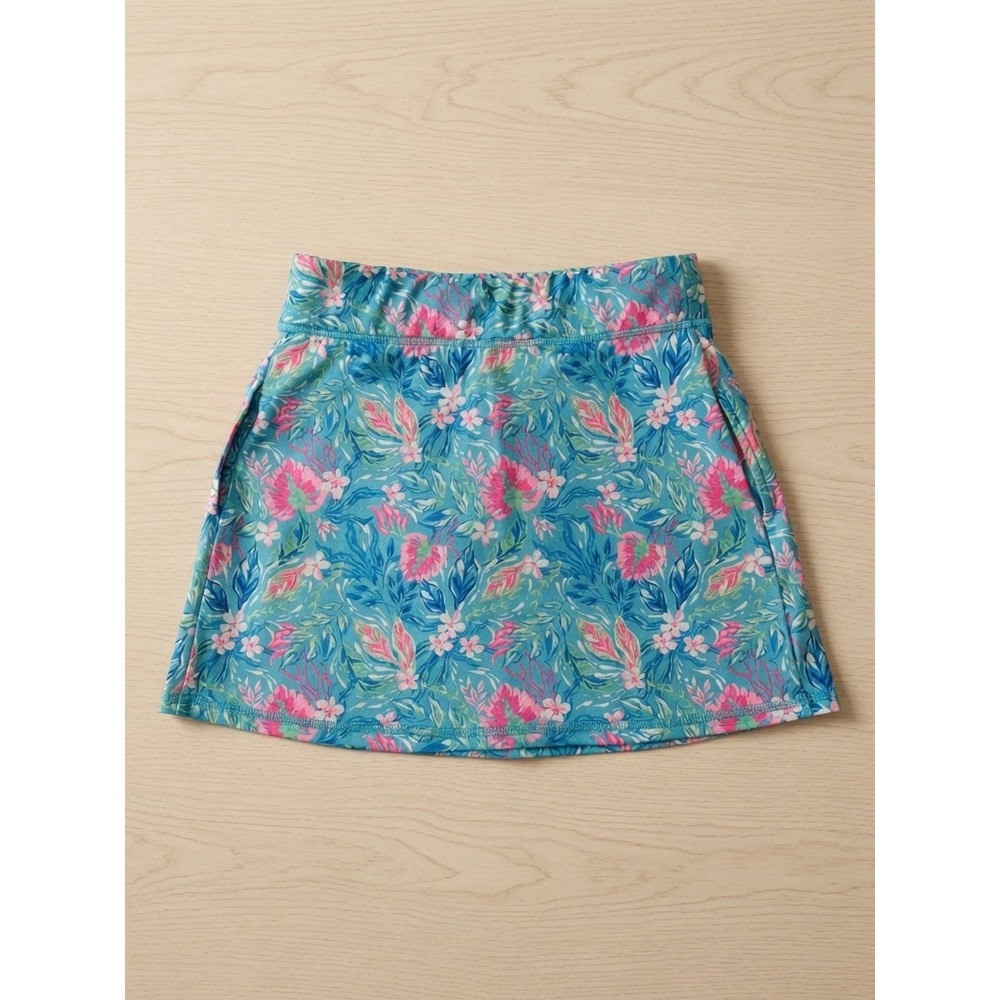 Tommy Bahama Active Girls M 7-8 Tropical Floral Skort Teal Pink Built-in Shorts